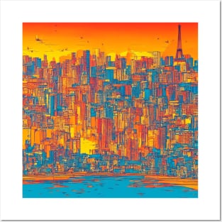 City Romantic Sunset Posters and Art